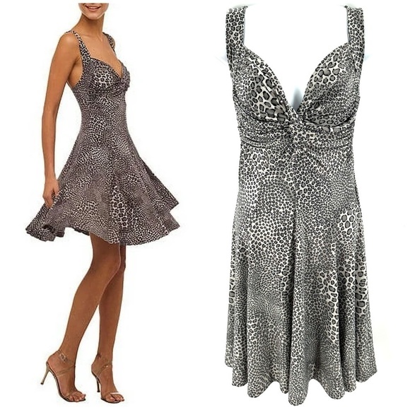 Norma Kamali Twist Flare Jersey Dress Size Medium Animal Leopard Print Stretch - Picture 1 of 10